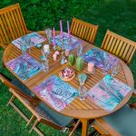 - Servis6li-Set392-Gorsel1 - Realhomes  6'lı Özel Tasarım Neon Tropik Yaprak Motifli Amerikan Servis Seti Realhomes