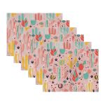 - Servis6li-Set403-Gorsel3 - Realhomes  6'lı Pembe Zemin Renkli Kaktüs Tasarımlı Amerikan Servis Seti Realhomes