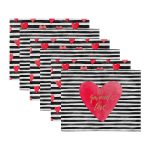 6'lı Siyah Beyaz Çizgili Kalp Tasarımlı Aşk Temalı Amerikan Servis Seti Realhomes