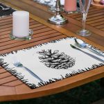 6'lı Siyah Beyaz Çam Ağacı & Kozalak Tasarımlı Amerikan Servis Seti Realhomes