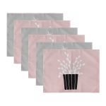 6'lı Gri & Pembe Zeminli Saksılı Kaktüs Tasarımlı Amerikan Servis Seti Realhomes