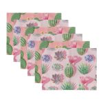 6'lı Pembe Zemin Kaktüs Tasarımlı Amerikan Servis Seti Realhomes