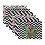 6'lı Siyah Beyaz Çizgili Flamingo Tasarımlı Amerikan Servis Seti Realhomes