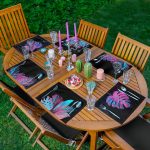 6'lı Siyah Zemin Neon Tropik Yaprak Tasarımlı Amerikan Servis Seti Realhomes