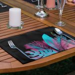 6'lı Siyah Zemin Neon Tropik Yaprak Tasarımlı Amerikan Servis Seti Realhomes