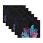 6'lı Siyah Zemin Neon Tropik Yaprak Tasarımlı Amerikan Servis Seti Realhomes