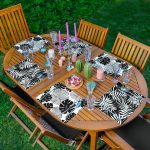 6'lı Siyah Beyaz Tropik Yaprak Motifli Amerikan Servis Seti Realhomes