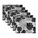 6'lı Siyah Beyaz Tropik Yaprak Motifli Amerikan Servis Seti Realhomes