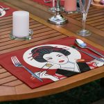 6'lı Kırmızı Japon Motifli Özel Tasarım Amerikan Servis Seti Realhomes