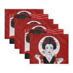 6'lı Kırmızı Japon Motifli Özel Tasarım Amerikan Servis Seti Realhomes