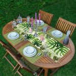 - ServisRunner-DuzRenkSet-3336-Ekru-Zeminde-Amazon-Yapraklari-Ozel-Tasarim-1-Adet-Runner-4-Adet-Acik-Yesil-Renkli-Amerikan-Servis - Realhomes ServisRunner-DuzRenkSet-3336 Realhomes