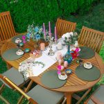 Realhomes Tropik Yaprak Tasarımlı Üçgen Püsküllü Runner 1 Adet & 6 Adet Yeşil Renkli Supla Realhomes