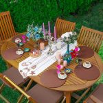 Realhomes Ahşap Süslü Motifli Üçgen Püsküllü Runner 1 Adet & 6 Adet Kahverengi Renkli Supla Realhomes