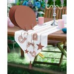 Realhomes Ahşap Süslü Motifli Üçgen Püsküllü Runner 1 Adet & 6 Adet Kahverengi Renkli Supla Realhomes