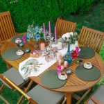 Realhomes Tropik Yaprak Tasarımlı Üçgen Püsküllü Runner 1 Adet & 6 Adet Yeşil Renkli Supla Realhomes