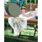 Realhomes Tropik Yaprak Tasarımlı Üçgen Püsküllü Runner 1 Adet & 6 Adet Yeşil Renkli Supla Realhomes