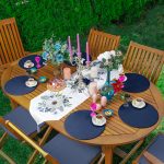 Realhomes Pastel Mavi & Beyaz Gül Desenli Üçgen Püsküllü Runner 1 Adet & 6 Adet Mavi Renkli Supla Realhomes