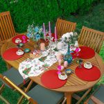 Realhomes Yılbaşı Ağacı Tasarımlı Üçgen Püsküllü Runner 1 Adet & 6 Adet Kırmızı Renkli Supla Realhomes