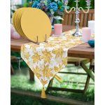 - SuplaRunner-DuzRenkSet-10323-Realhomes-Gold-Yaprak-Tasarimli-Ucgen-Puskullu-Runner-1-Adet-6-Adet-Sari-Renkli - Realhomes  Realhomes Gold Yaprak Tasarımlı Üçgen Püsküllü Runner 1 Adet & 6 Adet Sarı Renkli Realhomes