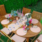 Realhomes Pembe Zemin Kelebek Tasarımlı Üçgen Püsküllü Runner 1 Adet & 6 Adet Pembe Renkli Supla Realhomes