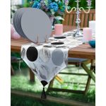 Realhomes Yuvarlak Mermer Desenli Üçgen Püsküllü Runner 1 Adet & 6 Adet Gri Renkli Supla Realhomes