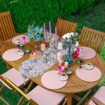 Realhomes Füme Zemin Gül Desenli Üçgen Püsküllü Runner 1 Adet & 6 Adet Pembe Renkli Supla Realhomes