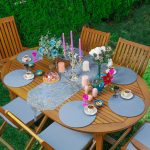 Realhomes Yağlı Mavi Boya Desenli Üçgen Püsküllü Runner 1 Adet & 6 Adet Açık Mavi Renkli Supla Realhomes