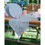 Realhomes Yağlı Mavi Boya Desenli Üçgen Püsküllü Runner 1 Adet & 6 Adet Açık Mavi Renkli Supla Realhomes