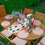 Realhomes Geometrik Tasarımlı Üçgen Püsküllü Runner 1 Adet & 6 Adet Pembe Renkli Supla Realhomes