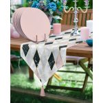 Realhomes Geometrik Tasarımlı Üçgen Püsküllü Runner 1 Adet & 6 Adet Pembe Renkli Supla Realhomes