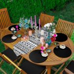 Realhomes Siyah Beyaz Etnik Çizimli Üçgen Püsküllü Runner 1 Adet & 6 Adet Siyah Renkli Supla Realhomes