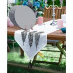 Realhomes Karakalem Tüy Tasarımlı Üçgen Püsküllü Runner 1 Adet & 6 Adet Gri Renkli Supla Realhomes