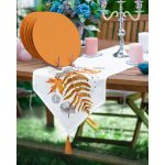 Realhomes Gold Detaylı Yaprak Tasarımlı Üçgen Püsküllü Runner 1 Adet & 6 Adet Turuncu Renkli Supla Realhomes