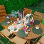 Realhomes Geometrik Oval Tasarımlı Üçgen Püsküllü Runner 1 Adet & 6 Adet Yeşil Renkli Supla Realhomes