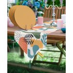 Realhomes Sanatsal Çizimler Üçgen Püsküllü Runner 1 Adet & 6 Adet Hardal Renkli Supla Realhomes