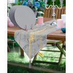 Realhomes Gri Mermer Tasarımlı Üçgen Püsküllü Runner 1 Adet & 6 Adet Gri Renkli Supla Realhomes