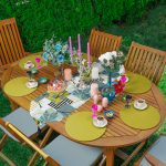 Realhomes Tropik Çizimli Üçgen Püsküllü Runner 1 Adet & 6 Adet Açık Yeşil Renkli Supla Realhomes