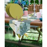 Realhomes Tropik Çizimli Üçgen Püsküllü Runner 1 Adet & 6 Adet Açık Yeşil Renkli Supla Realhomes