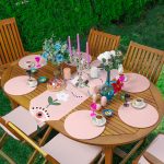 Realhomes Pudra Zemin Onedraw Çiçek Desenli Üçgen Püsküllü Runner 1 Adet & 6 Adet Açık Mavi Rengarenk Supla Realhomes