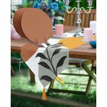 Realhomes Pastel Renkli Yaprak Tasarımlı Üçgen Püsküllü Runner 1 Adet & 6 Adet Kahverengi Renkli Supla Realhomes