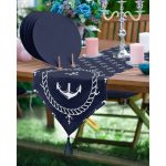 Realhomes Lacivert Denizci Tasarımlı Üçgen Püsküllü Runner 1 Adet & 6 Adet Lacivert Renkli Supla Realhomes