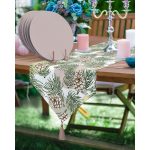 Realhomes Yılbaşı Temalı Kozalak Tasarımlı Üçgen Püsküllü Runner 1 Adet & 6 Adet Vizon Renkli Supla Realhomes