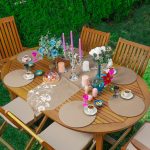 Realhomes Kahve Zemin Beyaz Çiçek Motifli Üçgen Püsküllü Runner 1 Adet & 6 Adet Kahve Rengarenk Supla Realhomes