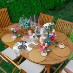 Realhomes Kahve & Siyah & Beyaz Çiçek Motifli Üçgen Püsküllü Runner 1 Adet & 6 Adet Kahve Rengarenk Supla Realhomes