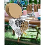 Realhomes Kahve & Siyah & Beyaz Çiçek Motifli Üçgen Püsküllü Runner 1 Adet & 6 Adet Kahve Rengarenk Supla Realhomes