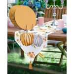 Realhomes Halloween Temalı Kabak Tasarımlı Üçgen Püsküllü Runner 1 Adet & 6 Adet Hardal Renkli Supla Realhomes