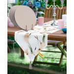 Realhomes Suluboyalı Karahindiba Özel Motifli Üçgen Püsküllü Runner 1 Adet & 6 Adet Vizon Renkli Supla Realhomes