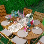 Realhomes Suluboyalı Karahindiba Özel Motifli Üçgen Püsküllü Runner 1 Adet & 6 Adet Vizon Renkli Supla Realhomes