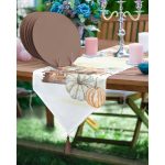 Realhomes Soyut Renkli Kabak Tasarımlı Üçgen Püsküllü Runner 1 Adet & 6 Adet Kahverengi Renkli Supla Realhomes