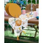 Realhomes Özel Tasarım Kabak Motifli Üçgen Püsküllü Runner 1 Adet & 6 Adet Hardal Renkli Supla Realhomes